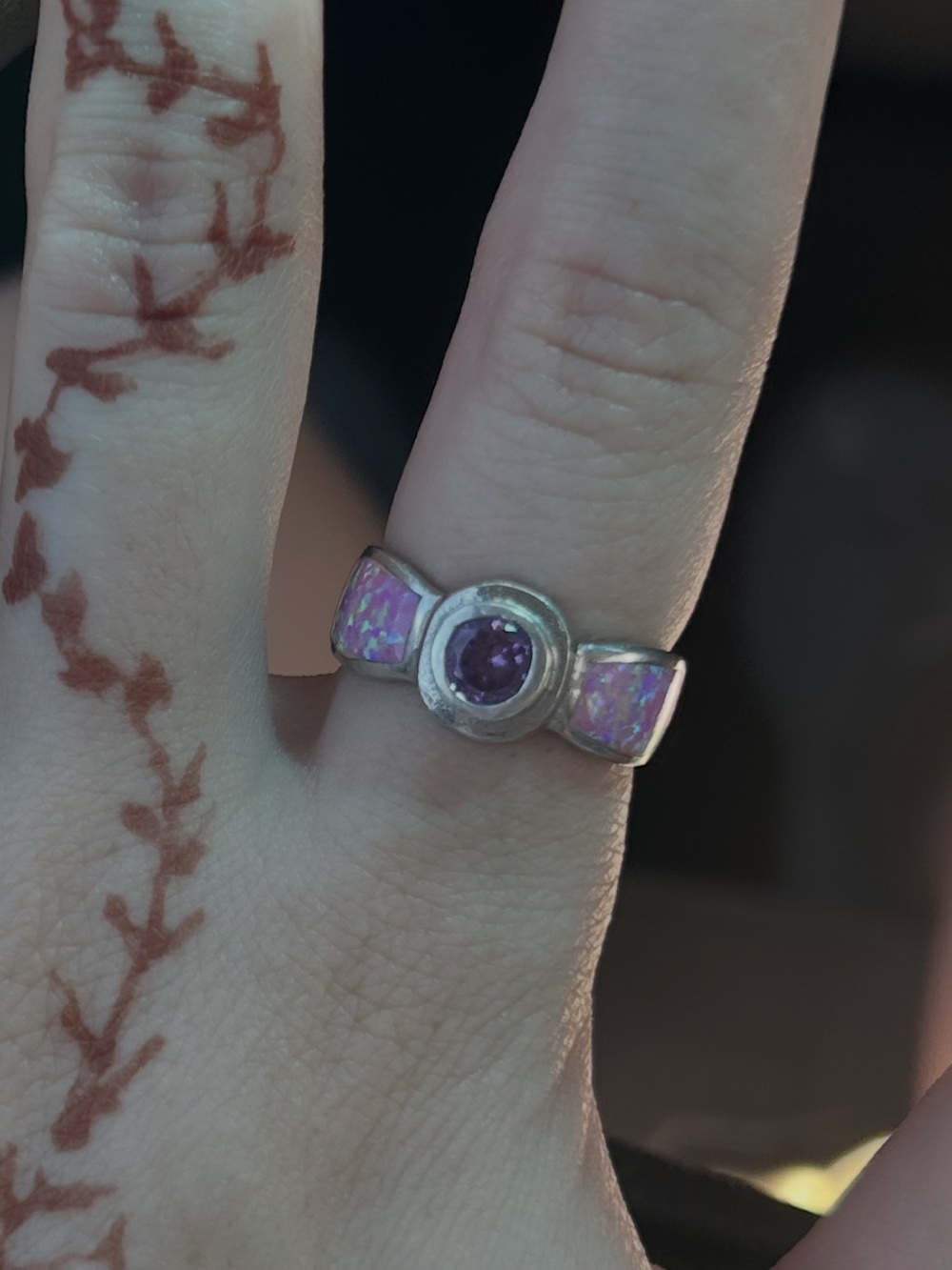 One of a kind amythest and pink opal ring